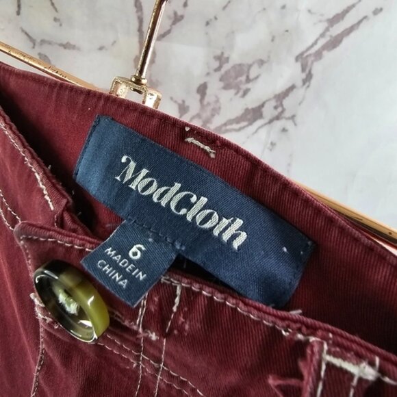 Modcloth Pants Womens 6 Red Wide Leg Crop High Rise Stitching Carpenter Jeans - Picture 3 of 12